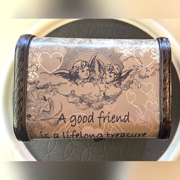 Angel Wood Trinket Jewelry Box - A Good Friend is a Lifelong Treasure - Picture 1 of 11